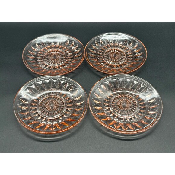 1930s Jeannette Glass Windsor Pink Depression Glass Saucers – Set of 4 - Picture 2 of 5